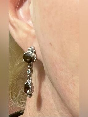 Judith Ripka Sterling Silver & Smoky Quartz Drop Earrings.